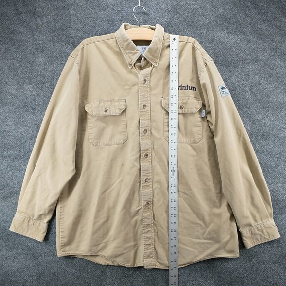 Tyndale Men's Flame Resistant Novinium Button Down Shirt Tan Size XL Long Sleeve - Picture 14 of 16